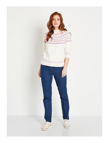 Pull chaud court col montant jacquard soleil