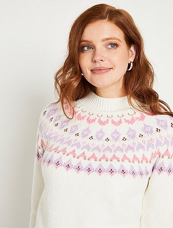 Pull chaud court col montant jacquard soleil