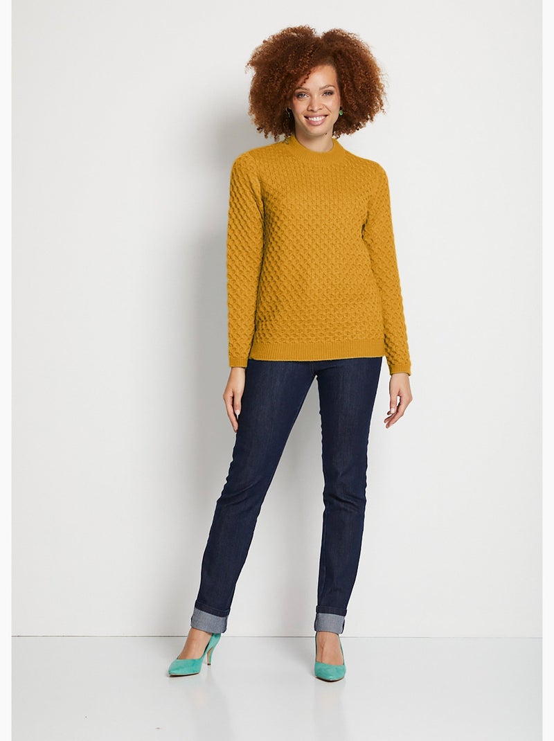 Pull chaud court col montant maille épaisse - Afibel Curry - Kiabi