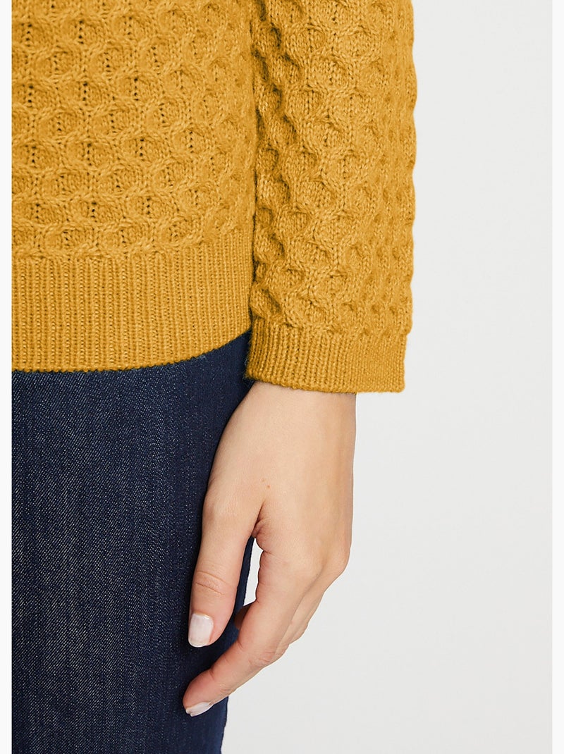 Pull chaud court col montant maille épaisse - Afibel Curry - Kiabi