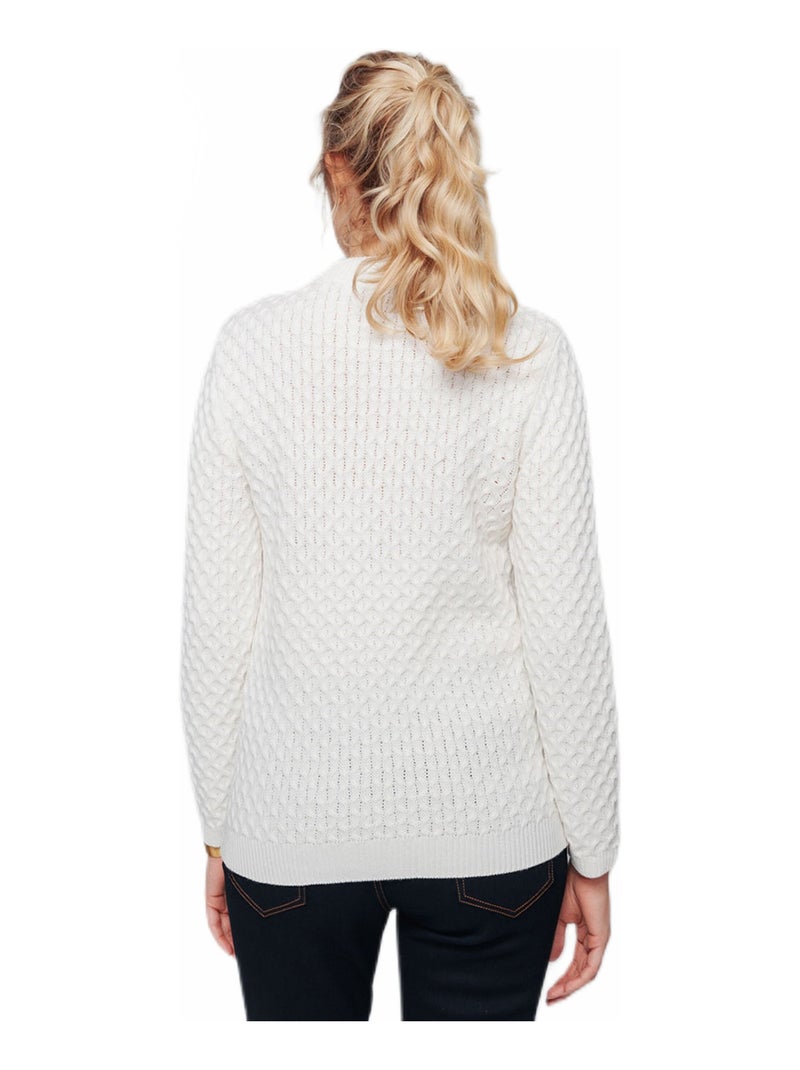 Pull chaud court col montant maille épaisse - Afibel Ecru - Kiabi