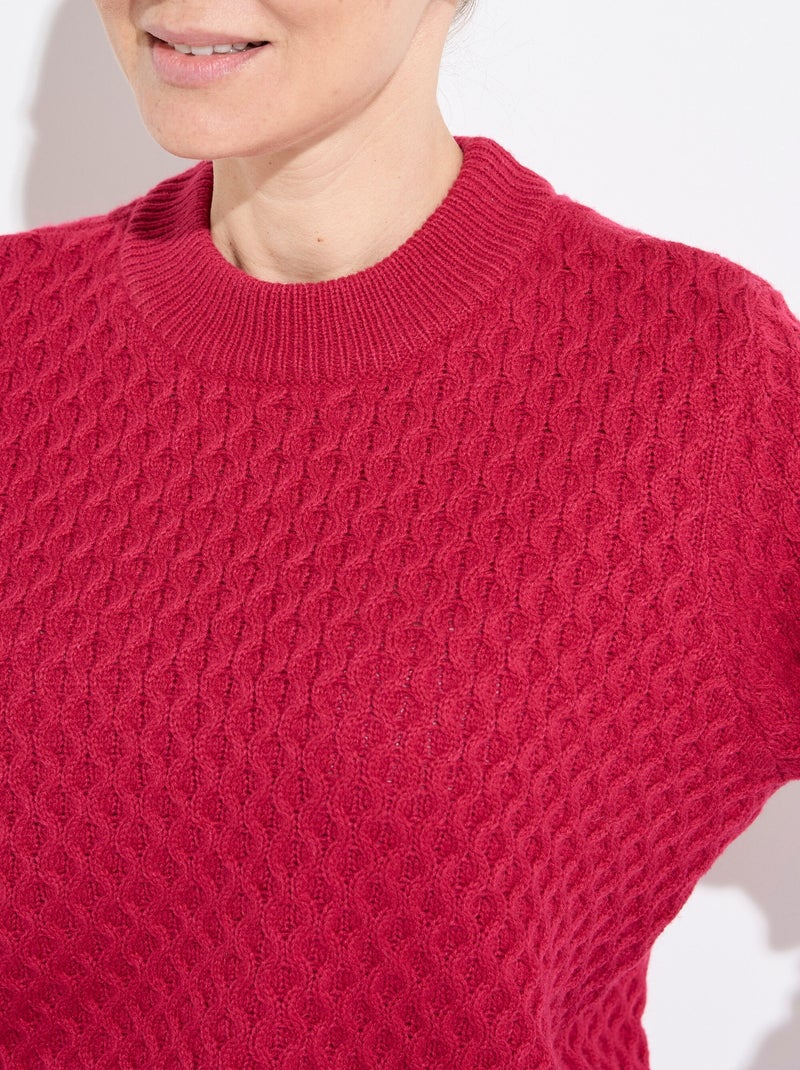 Pull chaud court col montant maille épaisse - Afibel Rose - Kiabi