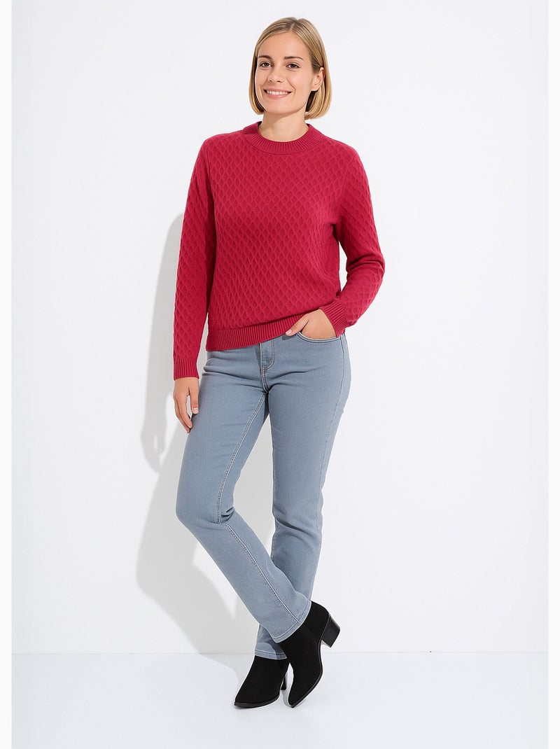 Pull chaud court col montant maille épaisse - Afibel Rose fushia - Kiabi