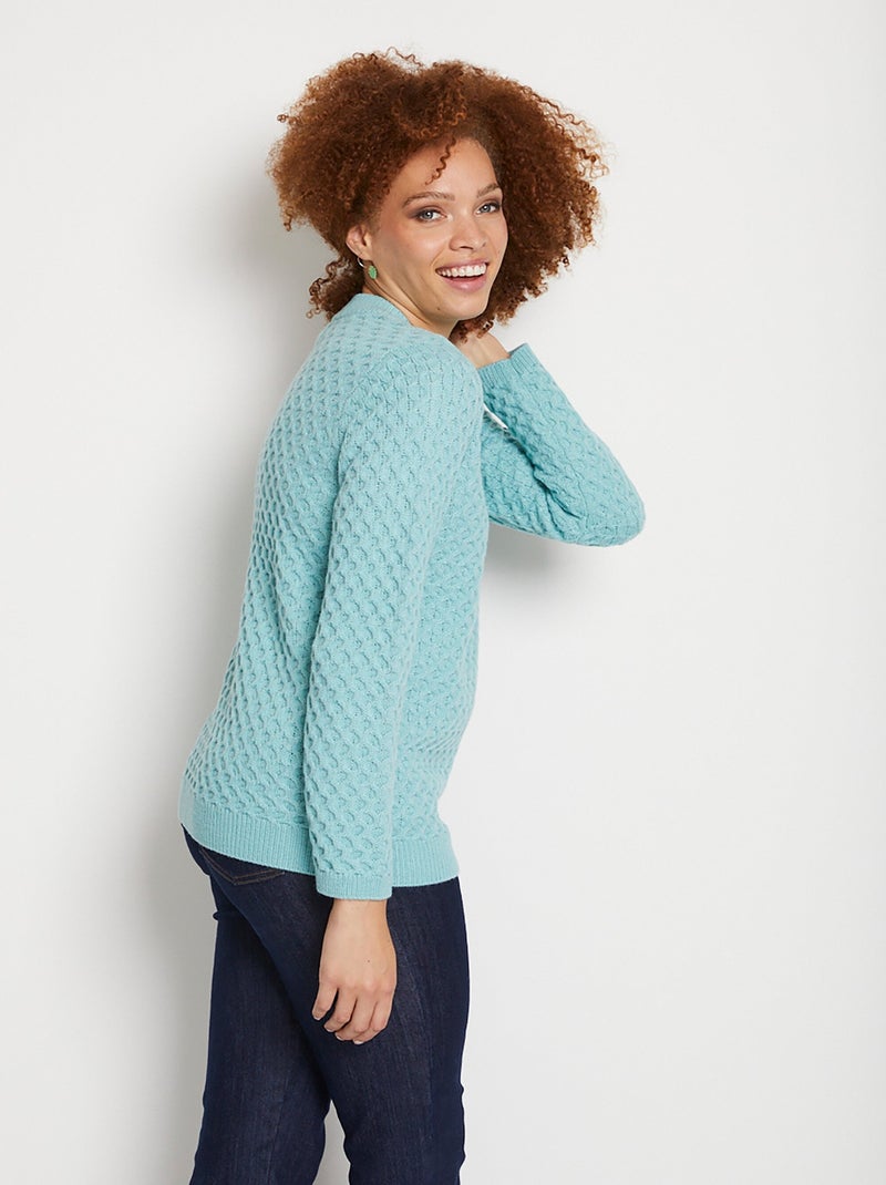 Pull chaud court col montant maille épaisse - Afibel Vert - Kiabi