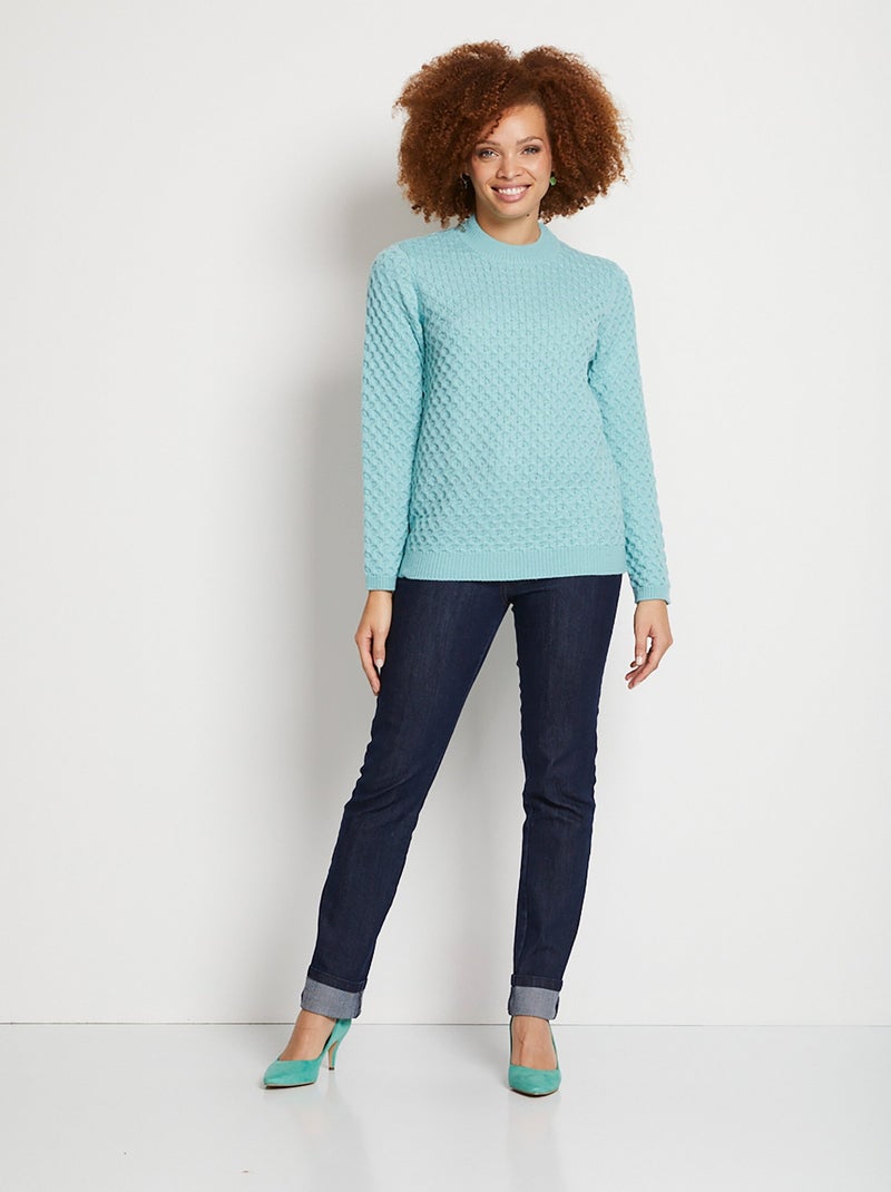 Pull chaud court col montant maille épaisse - Afibel Vert - Kiabi