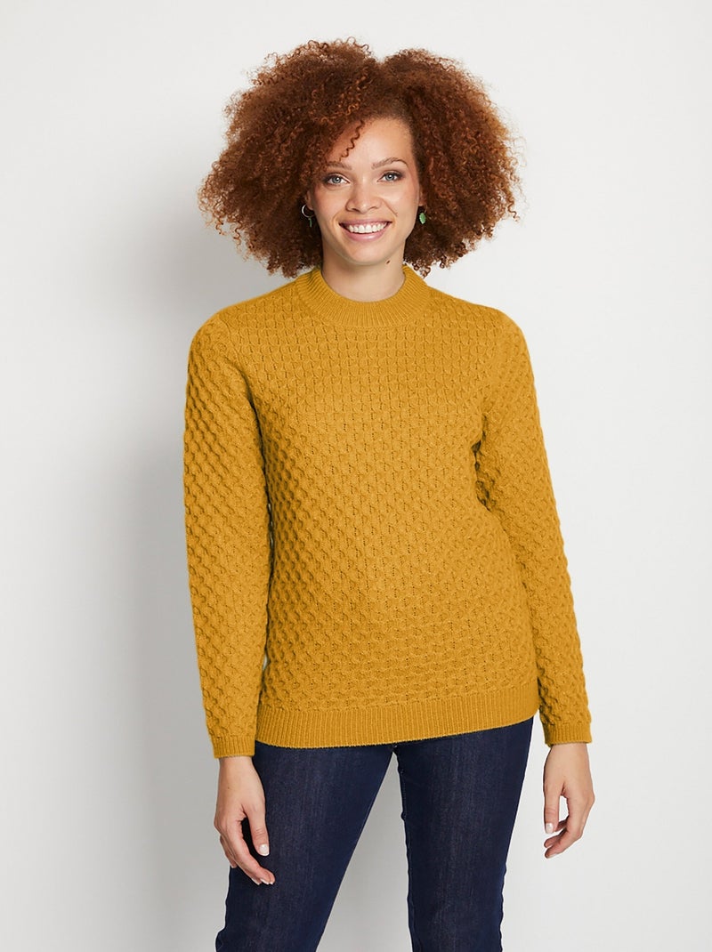 Pull chaud court col montant maille épaisse Orange - Kiabi