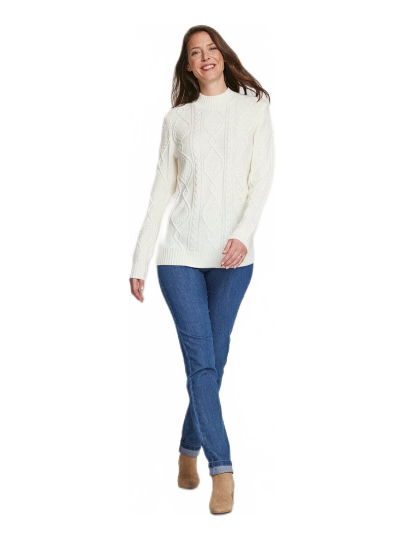 Pull chaud court col montant torsades - Afibel Ecru - Kiabi