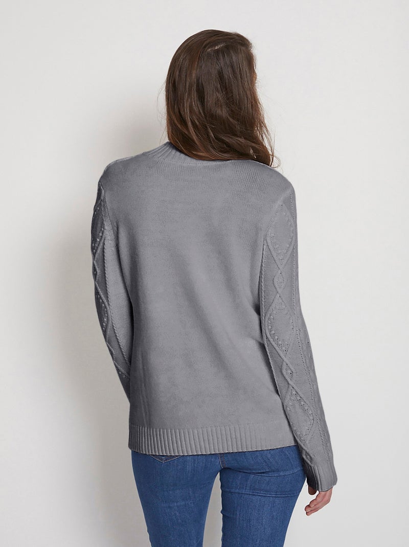 Pull chaud court col montant torsades - Afibel Gris - Kiabi