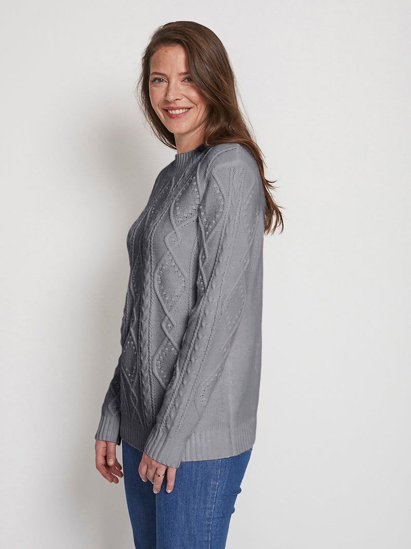 Pull chaud court col montant torsades - Afibel Gris - Kiabi