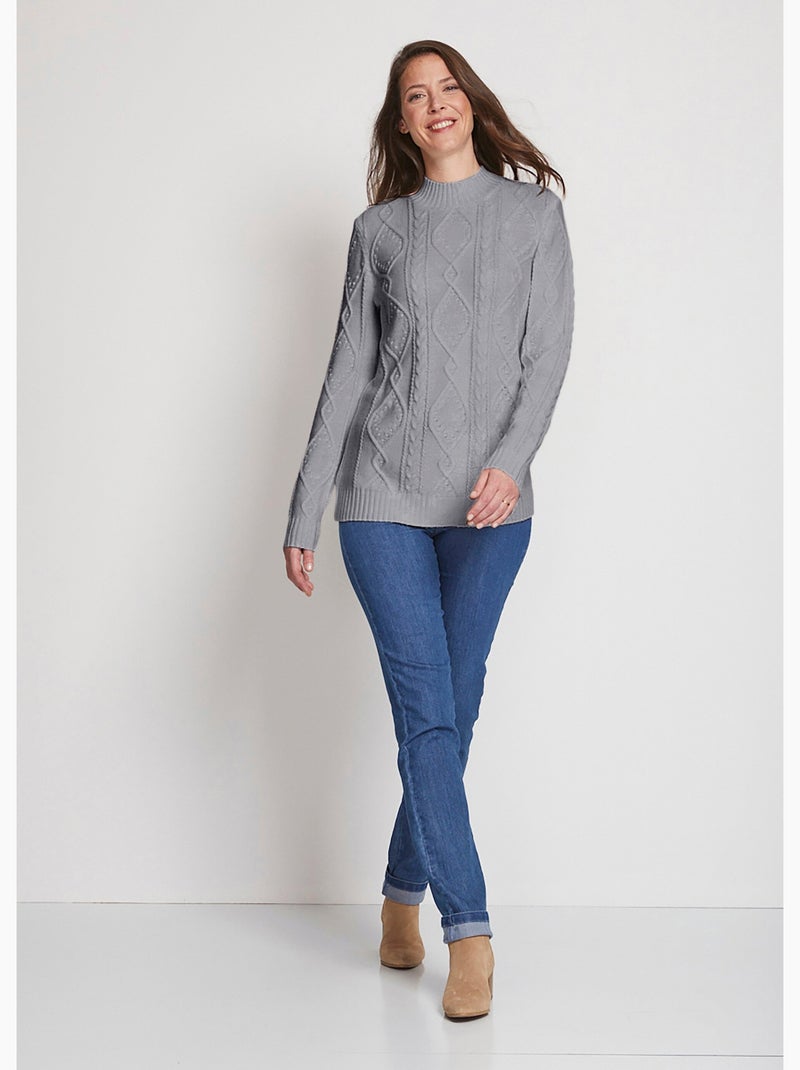 Pull chaud court col montant torsades - Afibel Gris - Kiabi