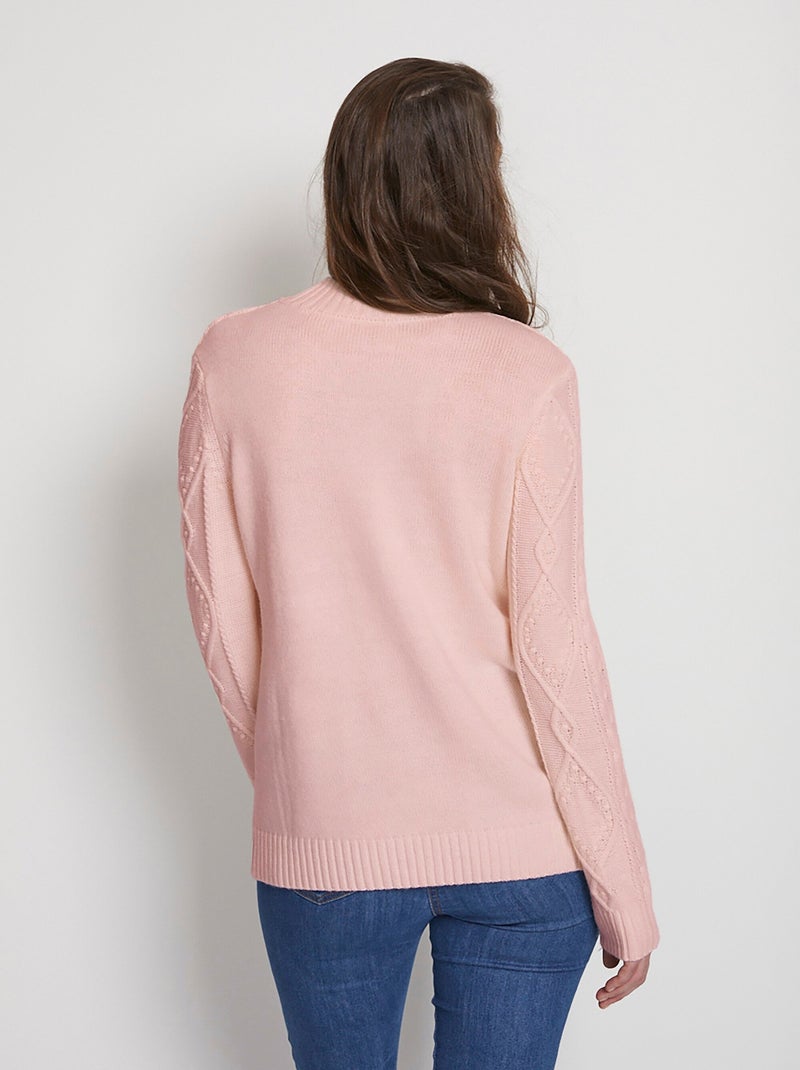 Pull chaud court col montant torsades - Afibel Rose - Kiabi