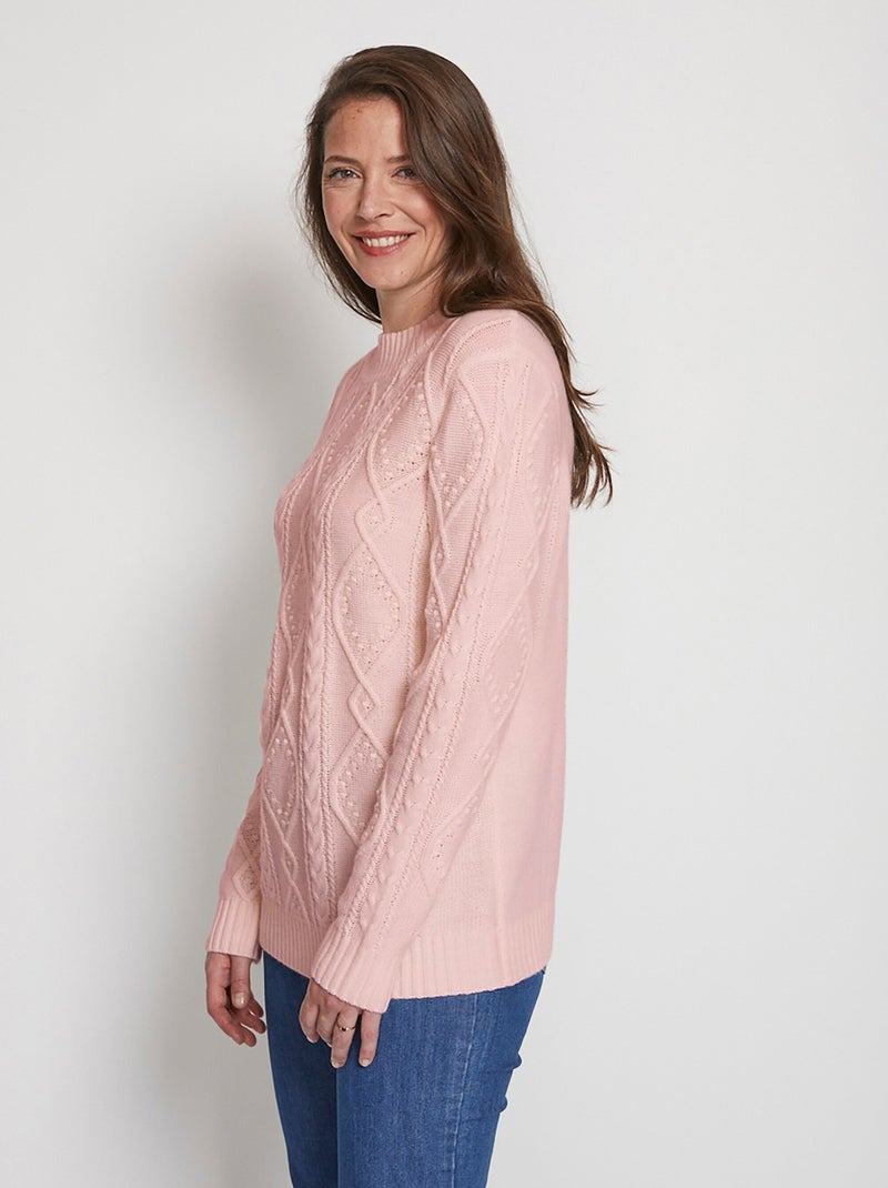 Pull chaud court col montant torsades - Afibel Rose - Kiabi