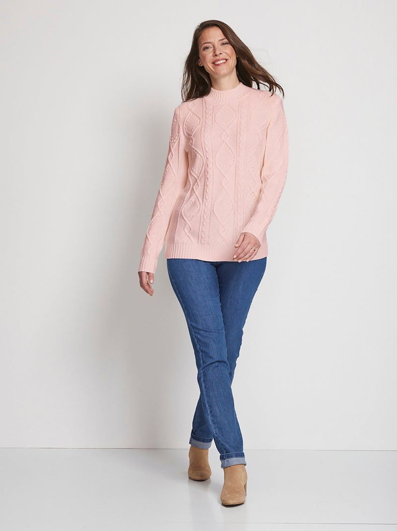 Pull chaud court col montant torsades - Afibel Rose - Kiabi
