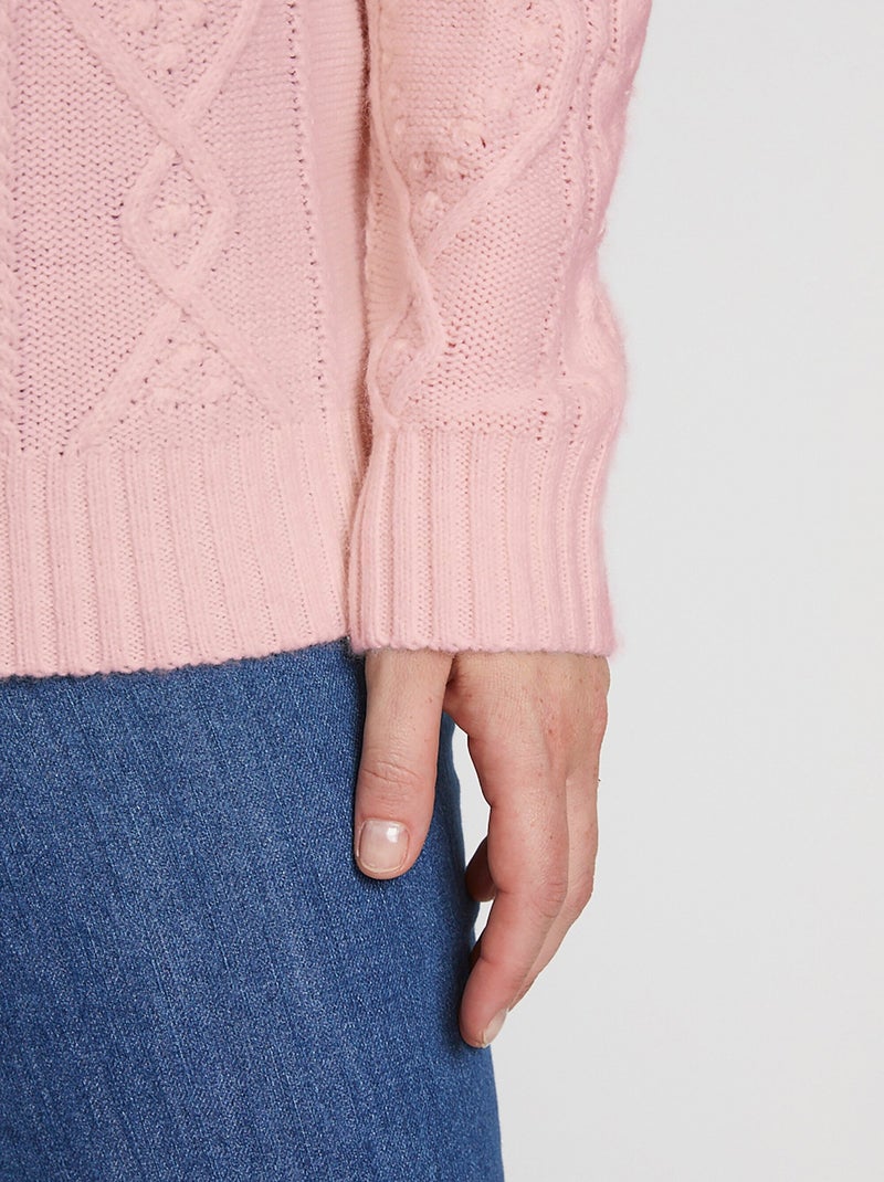 Pull chaud court col montant torsades - Afibel Rose - Kiabi