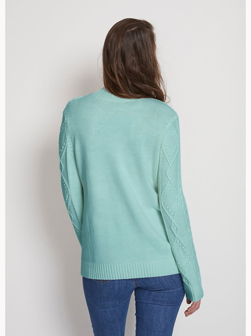 Pull chaud court col montant torsades - Afibel Vert - Kiabi