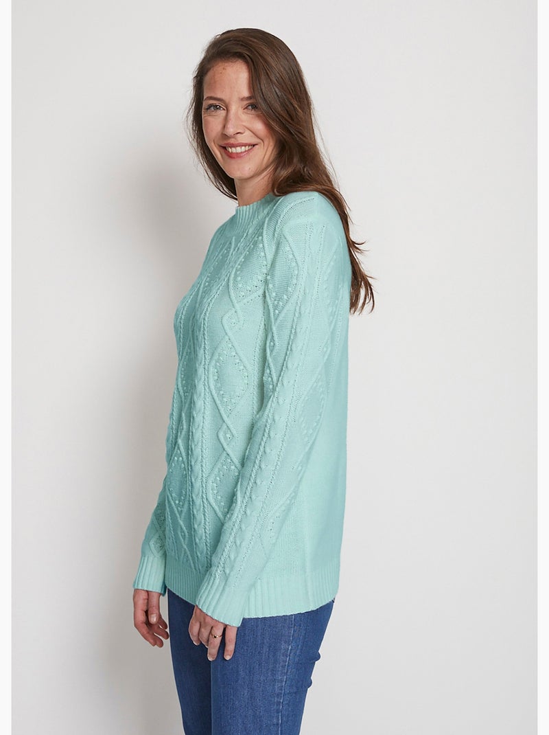 Pull chaud court col montant torsades - Afibel Vert - Kiabi