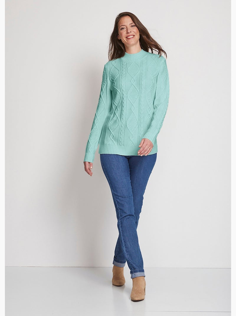 Pull chaud court col montant torsades - Afibel Vert - Kiabi