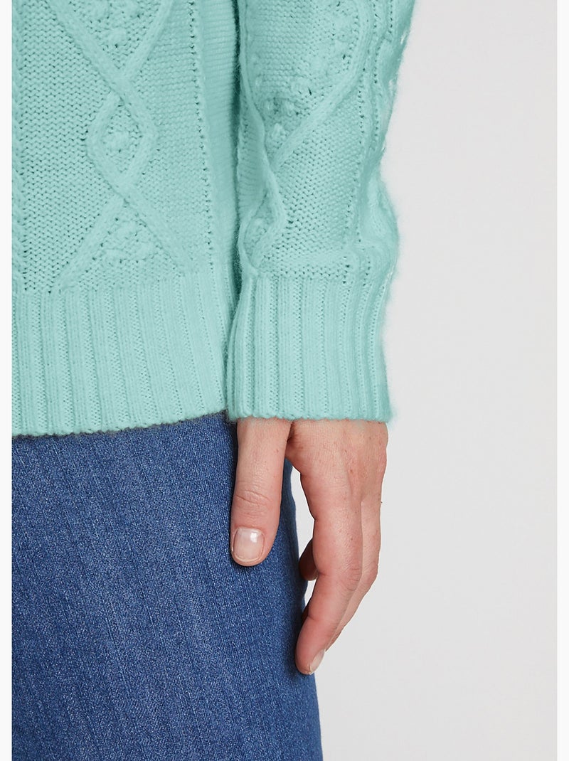 Pull chaud court col montant torsades - Afibel Vert - Kiabi