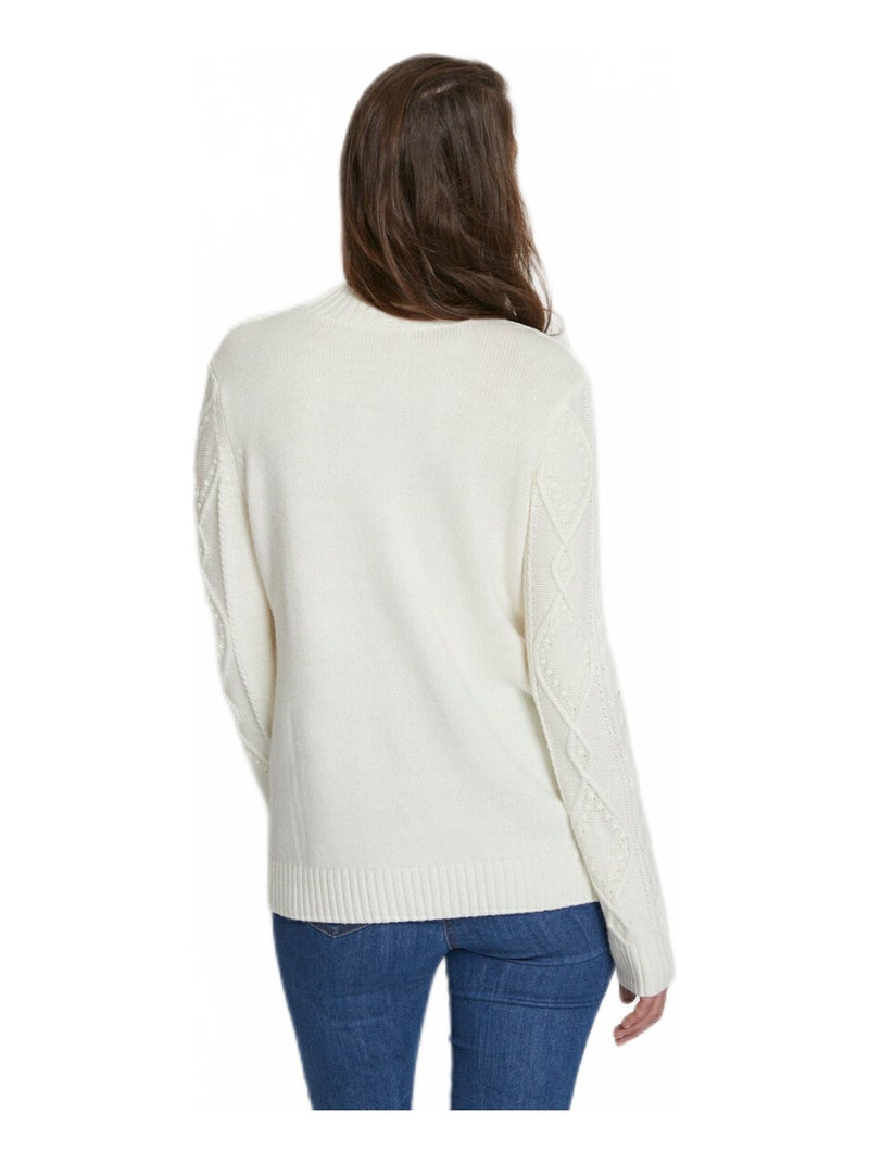 Pull chaud court col montant torsades Ecru - Kiabi