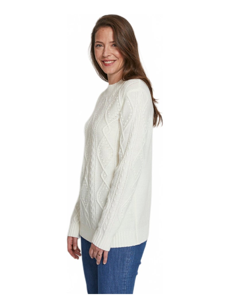 Pull chaud court col montant torsades Ecru - Kiabi