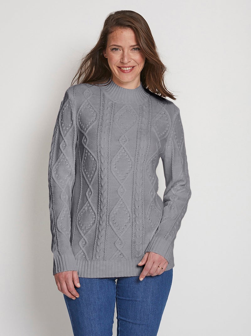 Pull chaud court col montant torsades Gris - Kiabi