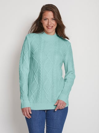 Pull chaud court col montant torsades