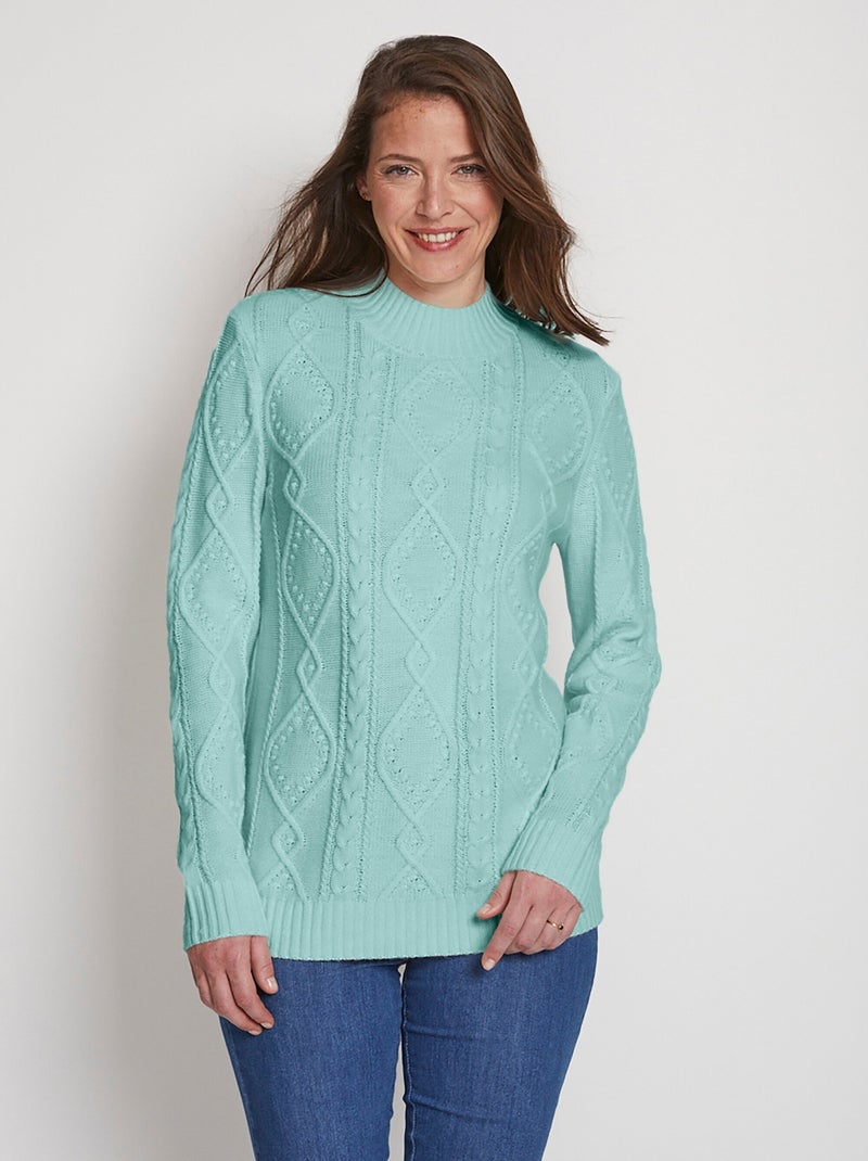 Pull chaud court col montant torsades Vert - Kiabi