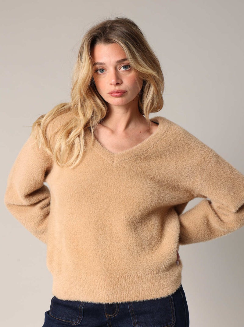 Pull chaud & duveteux
 'Deeluxe' Marron cappuccino - Kiabi