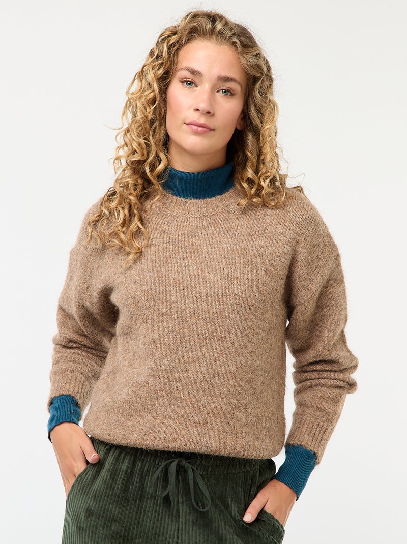 Pull chaud en maille moulinée Marron Femme Kiabi