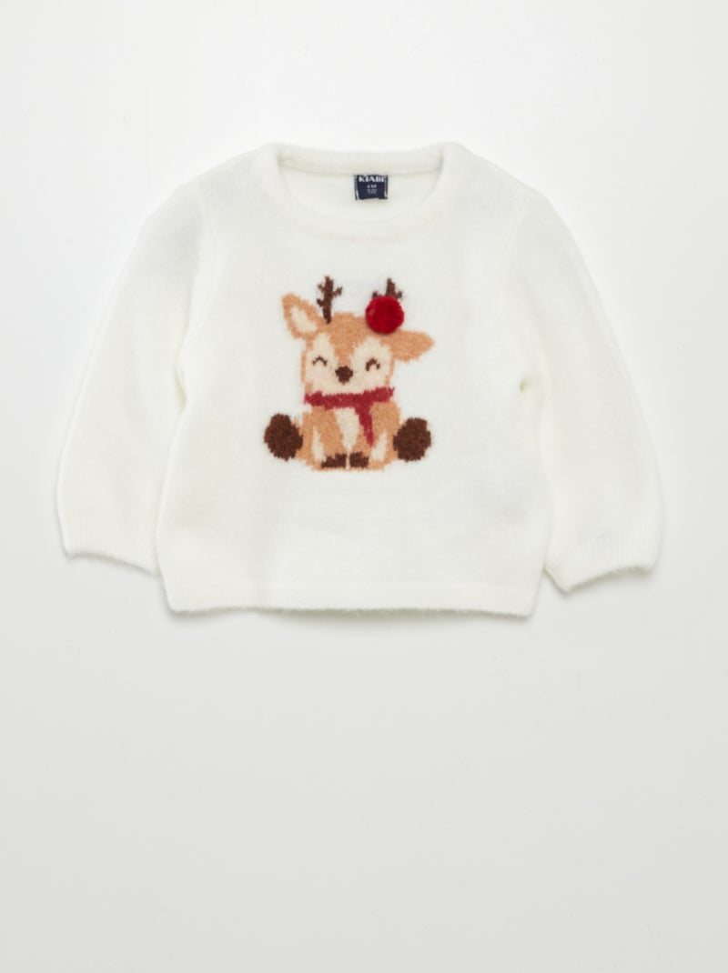 Pull chaud et doux 'Noël' Blanc - Kiabi