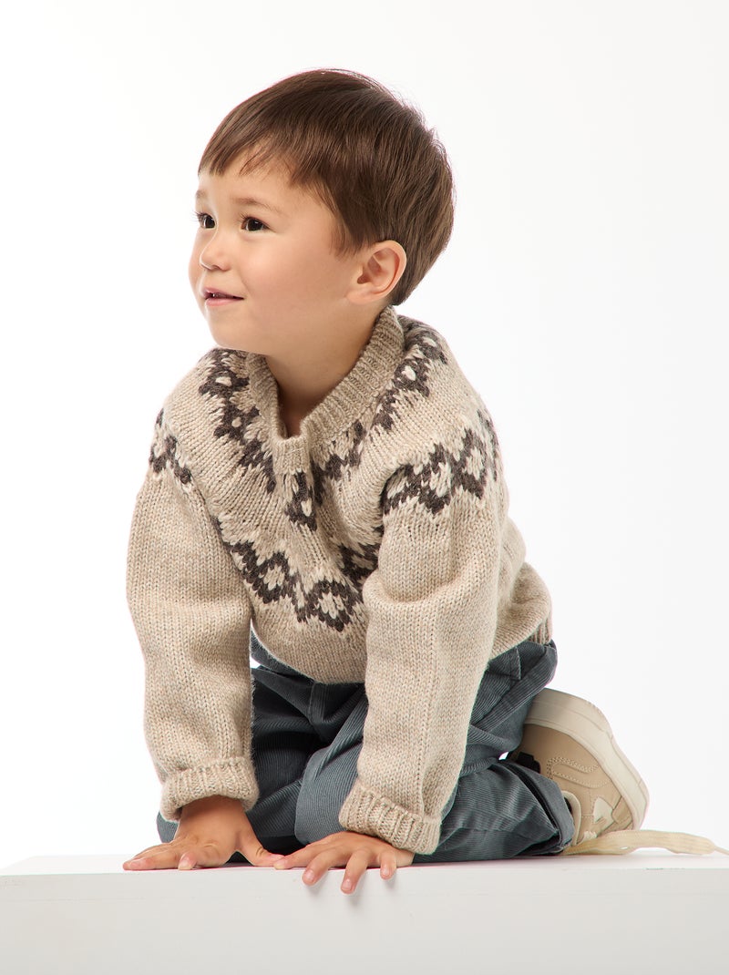 Pull chaud jacquard Beige - Kiabi