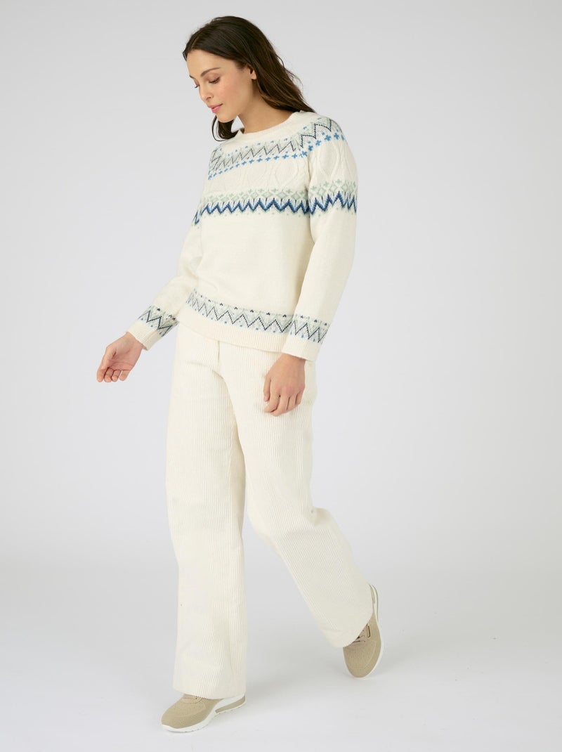 Pull chaud jacquard et torsades Thermolactyl - Damart Blanc - Kiabi