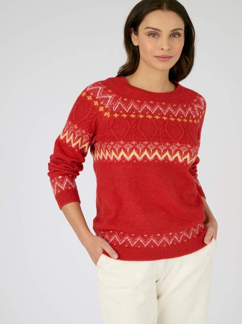 Pull chaud jacquard et torsades Thermolactyl - Damart Rouge - Kiabi