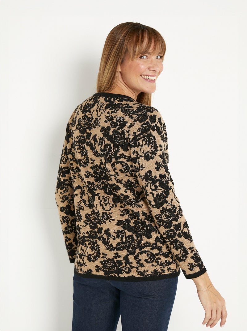 Pull chaud jacquard fleuri brillant col rond - Afibel Noir Doré - Kiabi