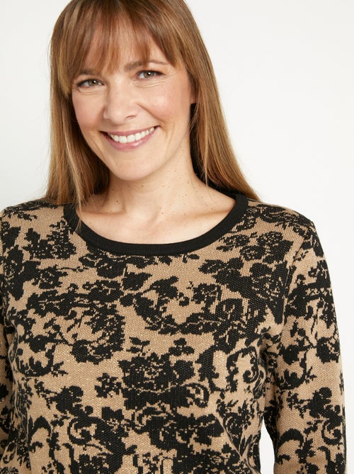 Pull chaud jacquard fleuri brillant col rond - Kiabi