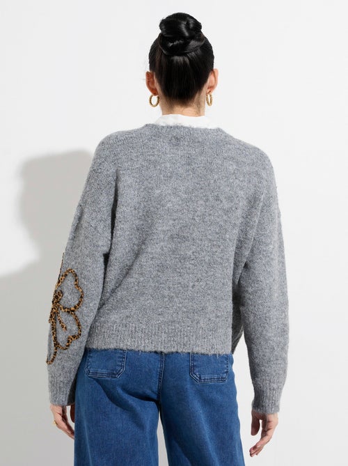 Pull chaud laine, applications fleurs - afibel - Kiabi