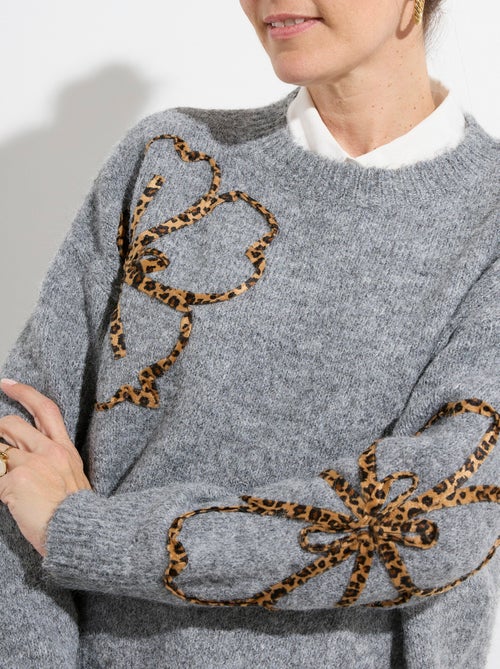 Pull chaud laine, applications fleurs - afibel - Kiabi