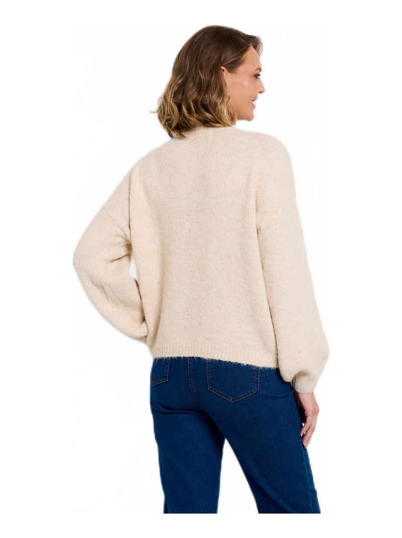 Pull chaud laine fleurs appliquées Beige - Kiabi