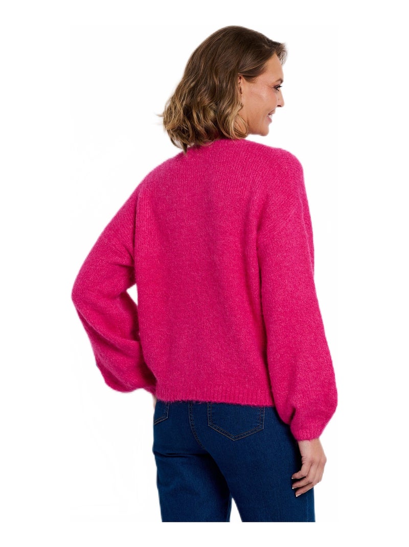 Pull chaud laine fleurs appliquées Rose fushia - Kiabi