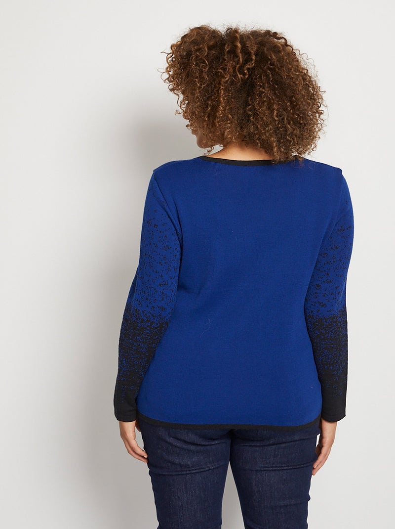 Pull chaud laine mérinos jacquard col rond Noir Bleu - Kiabi