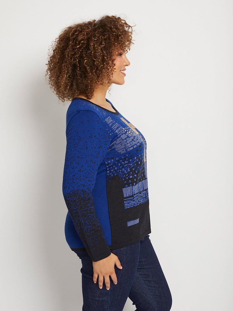 Pull chaud laine mérinos jacquard col rond Noir Bleu - Kiabi