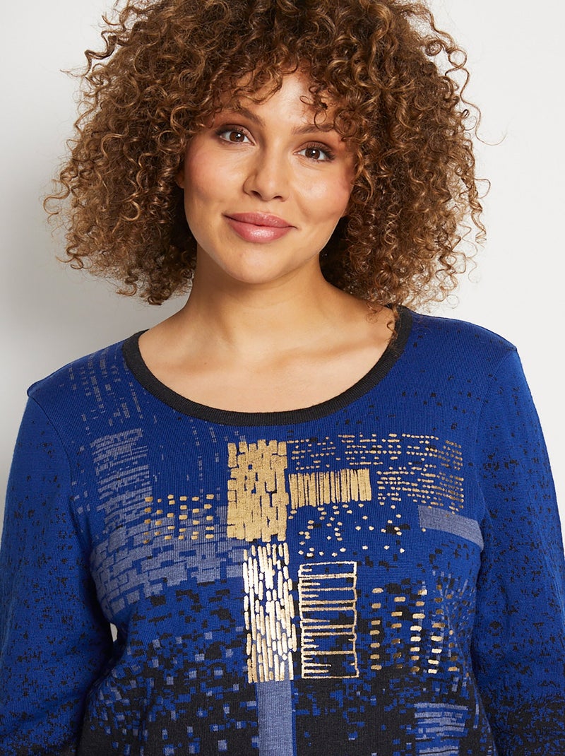 Pull chaud laine mérinos jacquard col rond Noir Bleu - Kiabi