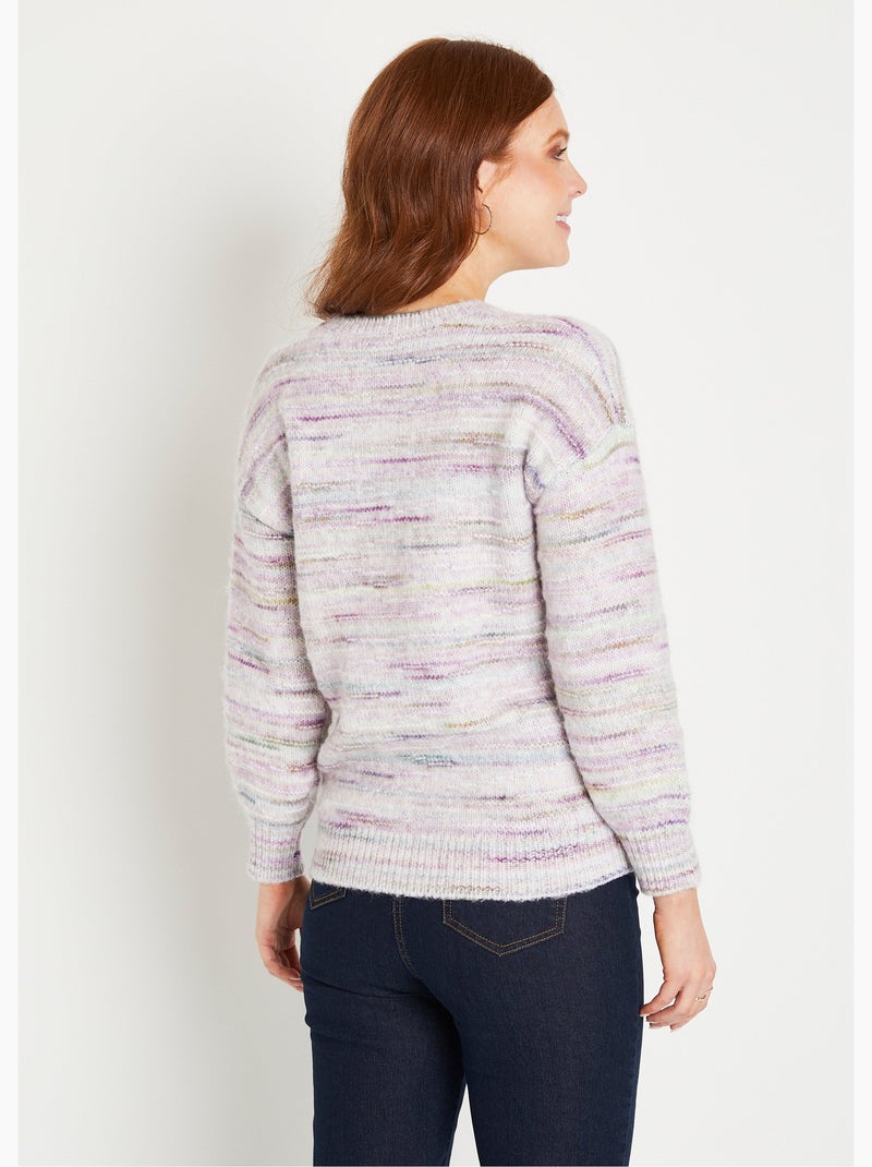 Pull chaud mouliné col rond avec laine - Afibel Lilas/Blanc cassé/Caramel - Kiabi