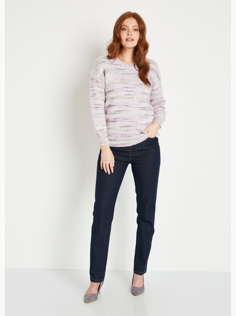 Pull chaud mouliné col rond avec laine - Afibel Lilas/Blanc cassé/Caramel - Kiabi