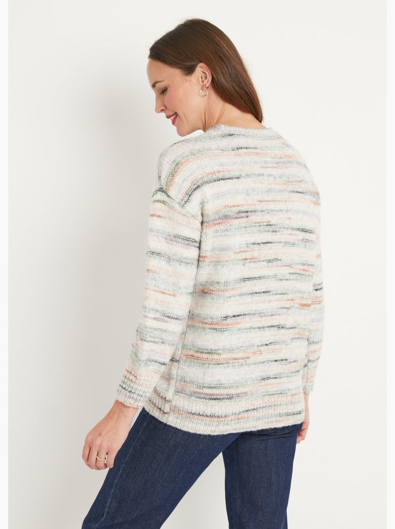 Pull chaud mouliné col rond avec laine - Afibel Vert/Orange - Kiabi