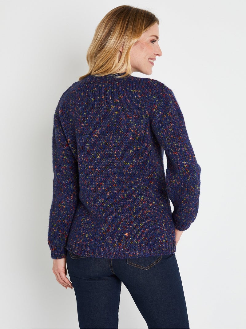 Pull chaud mouliné col rond avec laine et mohair - Afibel Bleu marine - Kiabi