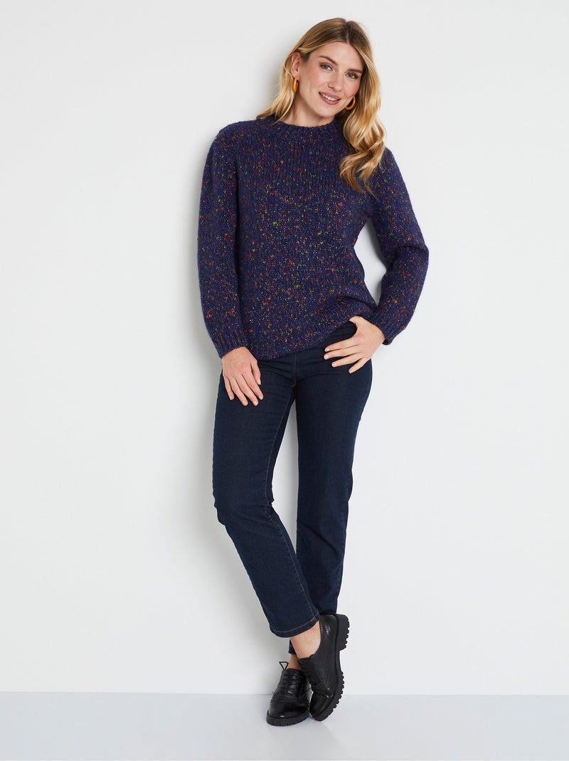 Pull chaud mouliné col rond avec laine et mohair - Afibel Bleu marine - Kiabi