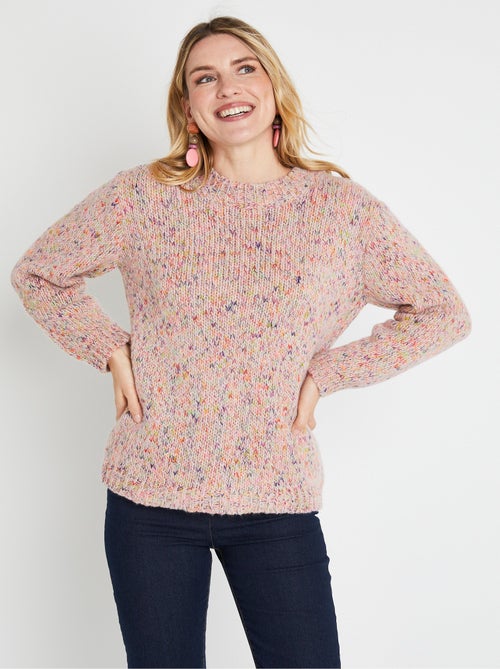 Pull chaud mouliné col rond avec laine et mohair - Afibel - Kiabi