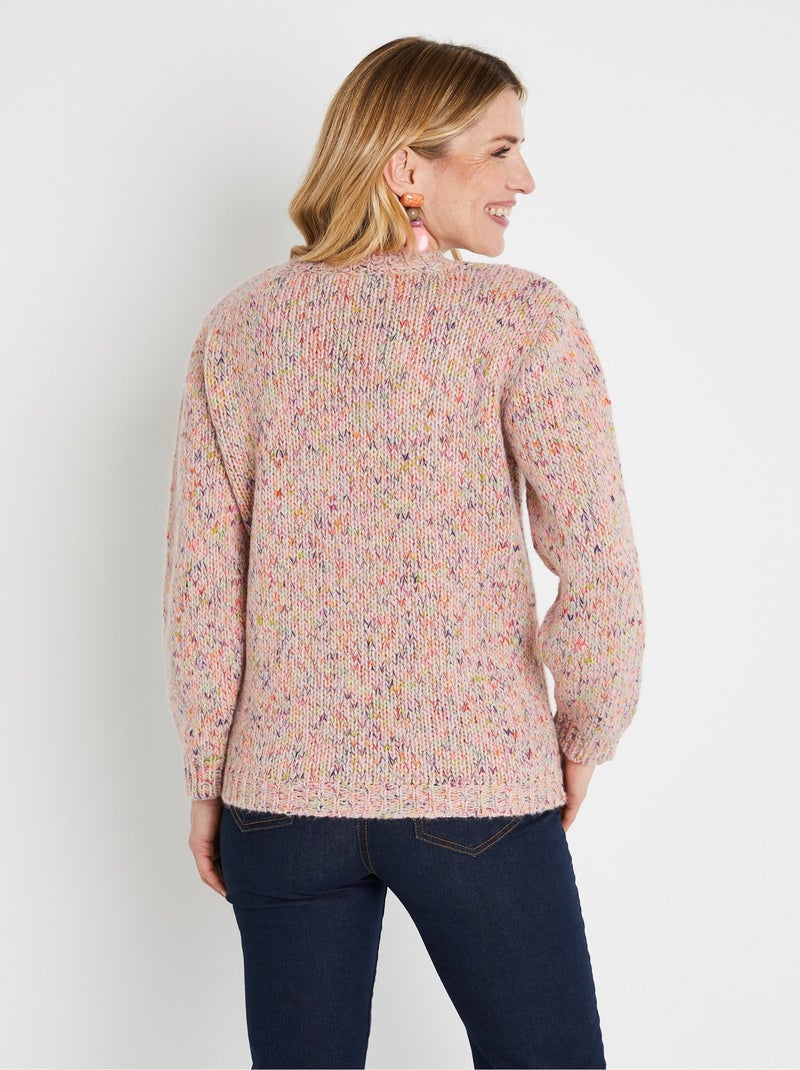 Pull chaud mouliné col rond avec laine et mohair - Afibel Rose/Vert - Kiabi