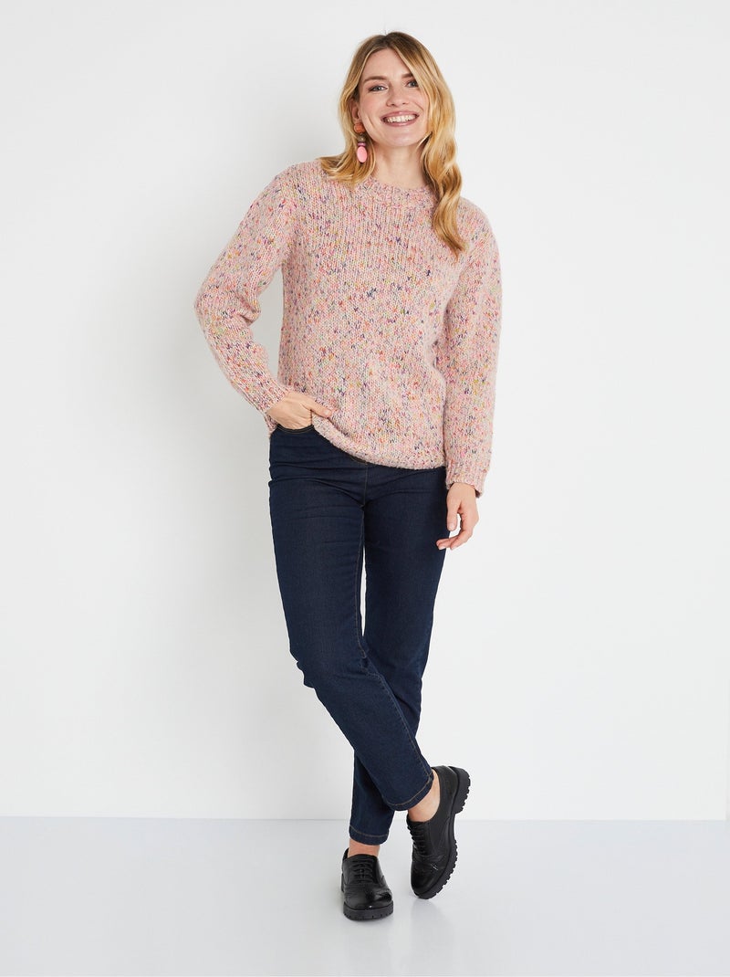 Pull chaud mouliné col rond avec laine et mohair - Afibel Rose/Vert - Kiabi